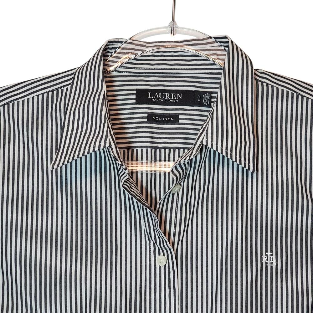 Ralph Lauren Non Iron Black White Stripe Button Down Shirt PL Classic Workwear - Picture 3 of 12